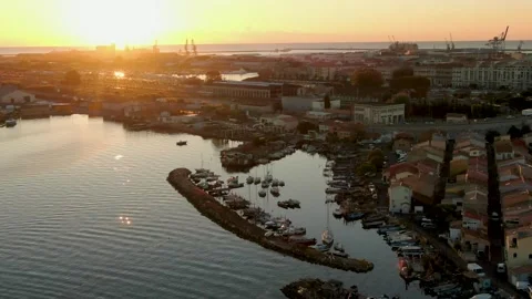 Aerial view of La Pointe Courte in Sete in october by drone 08 Stock Footage 296628641