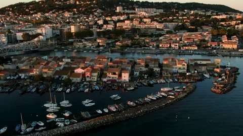 Aerial view of La Pointe Courte in Sete in october by drone 05 Stock Footage 296628647