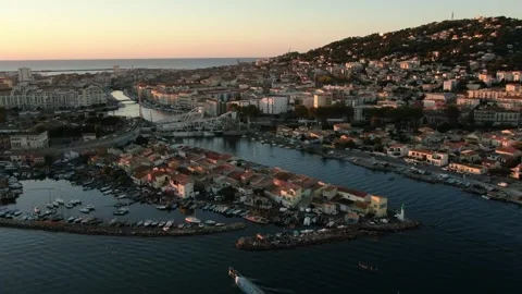Aerial view of La Pointe Courte in Sete in october by drone 06 Stock-Footage 296628648