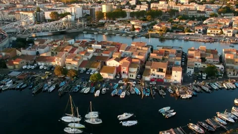 Aerial view of La Pointe Courte in Sete in october by drone 11 Stock-Footage 296628649