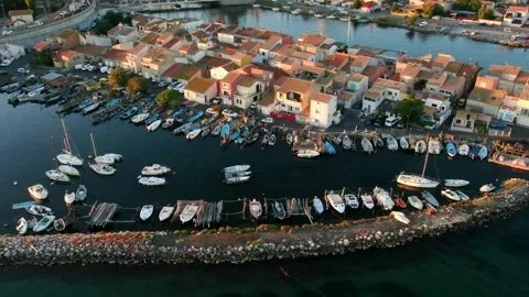 Aerial view of La Pointe Courte in Sete in october by drone 10 Stock Footage 296628650
