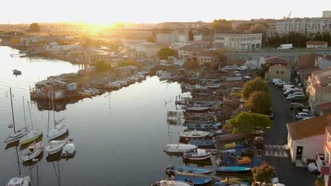 Aerial view of La Pointe Courte in Sete in october by drone 13 Stock Footage 296628653