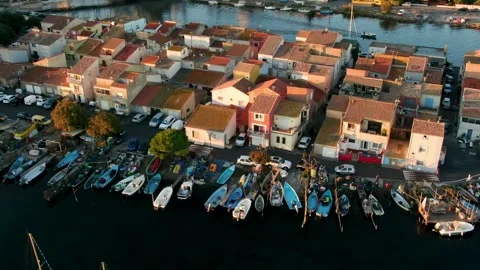 Aerial view of La Pointe Courte in Sete in october by drone 12 Stock-Footage 296628660