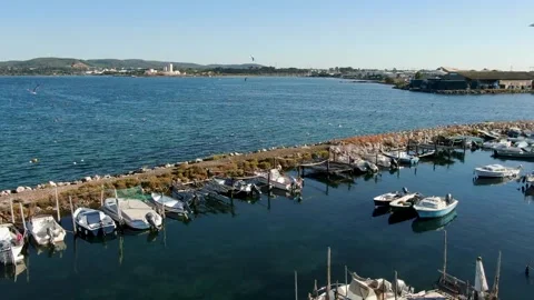 Aerial view of La Pointe Courte in Sete in october by drone 14 Stock Footage 296628664