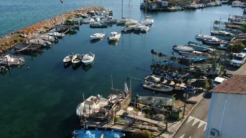 Aerial view of La Pointe Courte in Sete in october by drone 15 Stock Footage 296628666