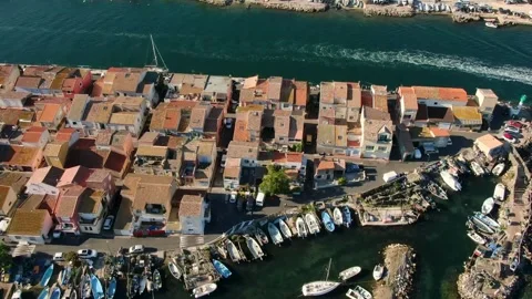 Aerial view of La Pointe Courte in Sete in october by drone 17 Stock Footage 296628674