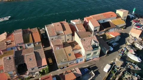 Aerial view of La Pointe Courte in Sete in october by drone 16 Stock Footage 296628677