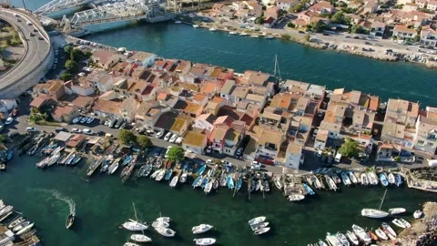 Aerial view of La Pointe Courte in Sete in october by drone 18 Stock Footage 296628690