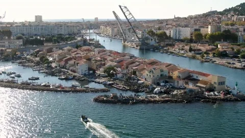Aerial view of La Pointe Courte in Sete in october by drone 22 Stock-Footage 296628702