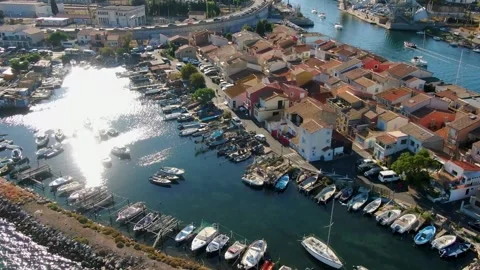 Aerial view of La Pointe Courte in Sete in october by drone 24 Stock-Footage 296628708