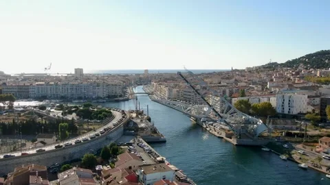 Aerial view of La Pointe Courte in Sete in october by drone 27 Stock-Footage 296628710