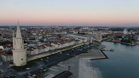 Aerial view of La Rochelle in december at sunset 07 Video stock 305266341