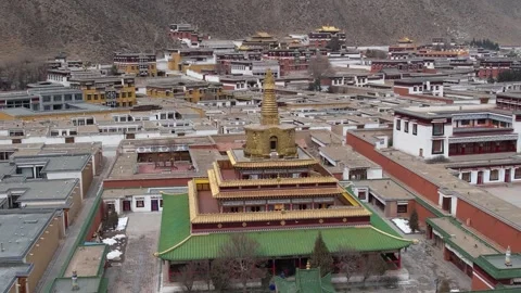 Aerial View of Labrang Monastery Xiahe County Gansu China Stock Footage 336350344