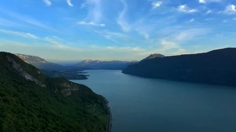 Aerial view of Lac du Bourget at dusk Stock Footage 320433663