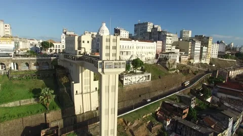 Aerial view of Lacerda Elevator on Pelourinho in Salvador, Brazil Stock Footage 62803304