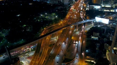 Aerial view of Ladprao Intersection (Ha Yaek Ladprao) at night Bangkok, Thailand 스톡 동영상 118451547