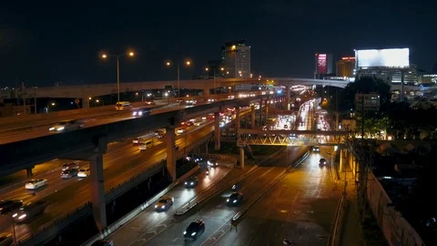 Aerial view of Ladprao Intersection (Ha Yaek Ladprao) at night Bangkok, Thailand 스톡 동영상 118456715