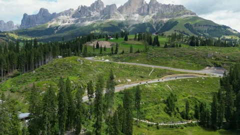 Aerial view of Lago di Carezza and the Dolomites in summer Stock Footage 314944140