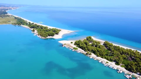 Aerial view of lagoon for docking ships and boats with passage between beaches 動画素材 137322698