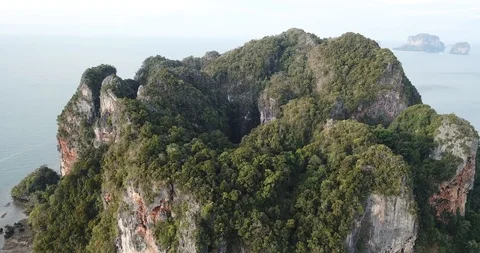 Aerial View of Lagoon inside the Cliff of Railay Beach Philippines while tilting Stock Footage