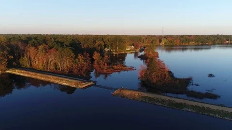 Aerial View Lake and Fall Colors Stock Footage 81579809