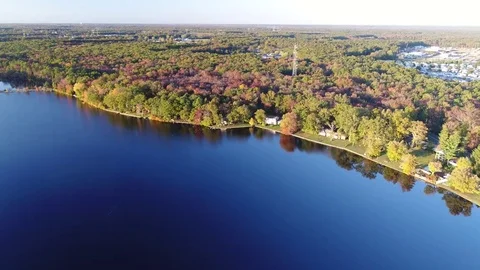Aerial View Lake and Fall Colors Stock Footage 81579933