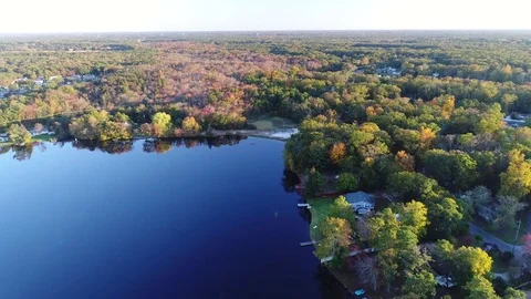 Aerial View Lake and Fall Colors Stock Footage 81579953