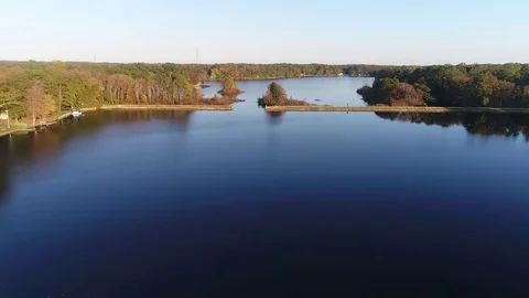 Aerial View Lake and Fall Colors Stock Footage 81580102