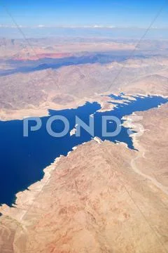 Aerial view with lake and mountains Stock Photos