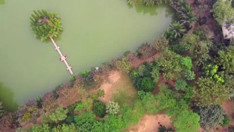 Aerial view of a lake and small island Stock Footage