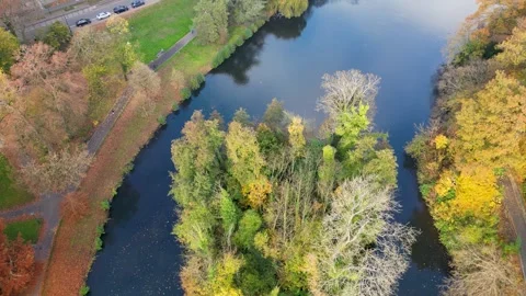 Aerial view of lake and trees, Belgium. 스톡 동영상 321955262