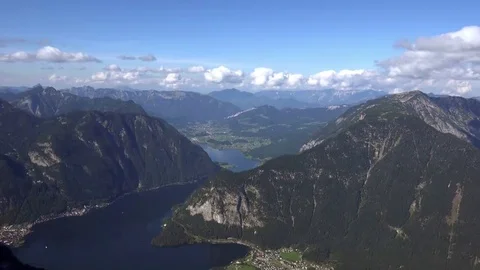 Aerial View on the Lake between the Alps Mountais.Time Lapse. Stock Footage 69190894