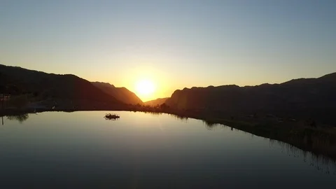 Aerial view of a lake between mountains at Lassa, Mount Lebanon Stock Footage 108410583