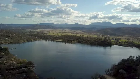 Aerial View of a Lake with Clouds Stock Footage 156470377