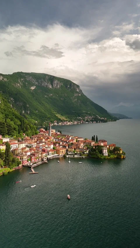 Aerial view at Lake Como on a fresh cloudy spring day Stock Footage 310060409