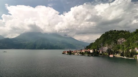 Aerial view at Lake Como on a fresh cloudy spring day Stock Footage 310060412