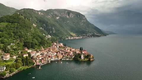 Aerial view at Lake Como on a fresh cloudy spring day Stock Footage 310060445