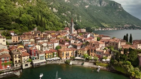 Aerial view at Lake Como on a fresh cloudy spring day Stock Footage 310060468