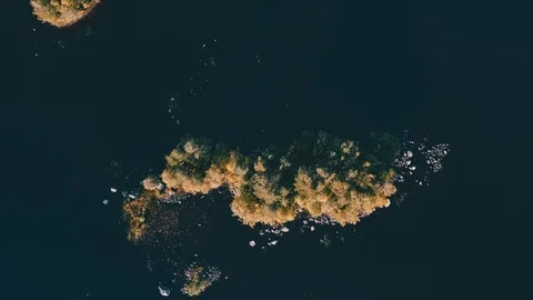 Aerial view lake with forest islands landscape in Finland Stock Footage 123769890