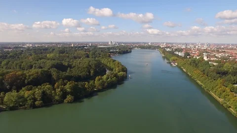Aerial View Lake Germany, Hannover, Maschsee Stock Footage
