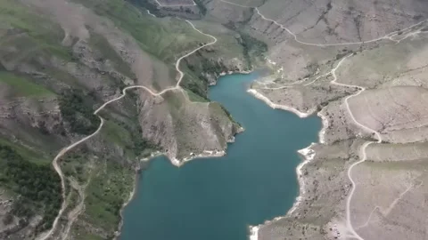 Aerial view of Lake Gizhgit Stock Footage 337048007