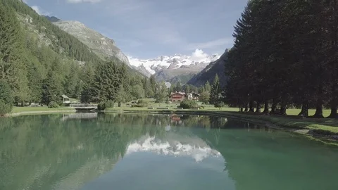 Aerial view of Lake Gover, Gressoney Saint Jean, Aosta Valley, Italy, 4k, slog Stock Footage 116171053