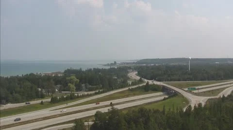 Aerial View of Lake Huron in St. Ignace Michigan, Version 1 of 3 Stock Footage 11517907