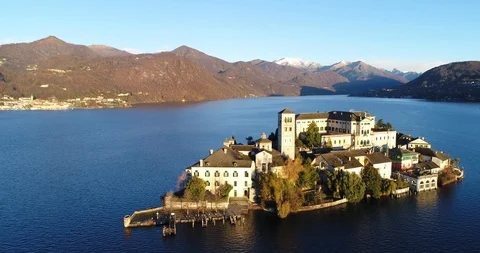 Aerial view of Lake Orta Stock Footage 99575397