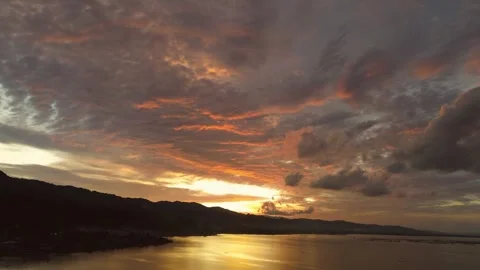 Aerial View of Lake with sunset background Stock Footage 290833556