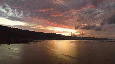 Aerial View of Lake with sunset background Stock Footage 290838458