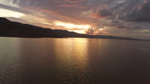 Aerial View of Lake with sunset background Stock Footage 290842059