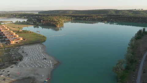Aerial view of the lake at sunset. Stock Footage 91325853