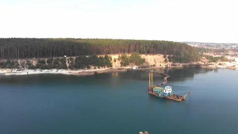 Aerial view of Lake Teletskoe and the barge after the rain. Stock Footage 142906861