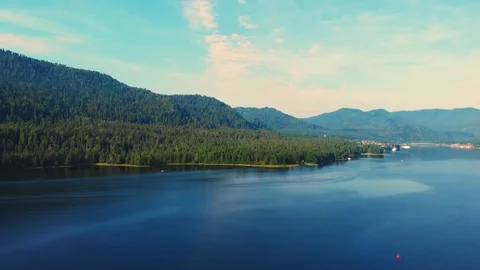 Aerial view of Lake Teletskoe Stock Footage 116107779
